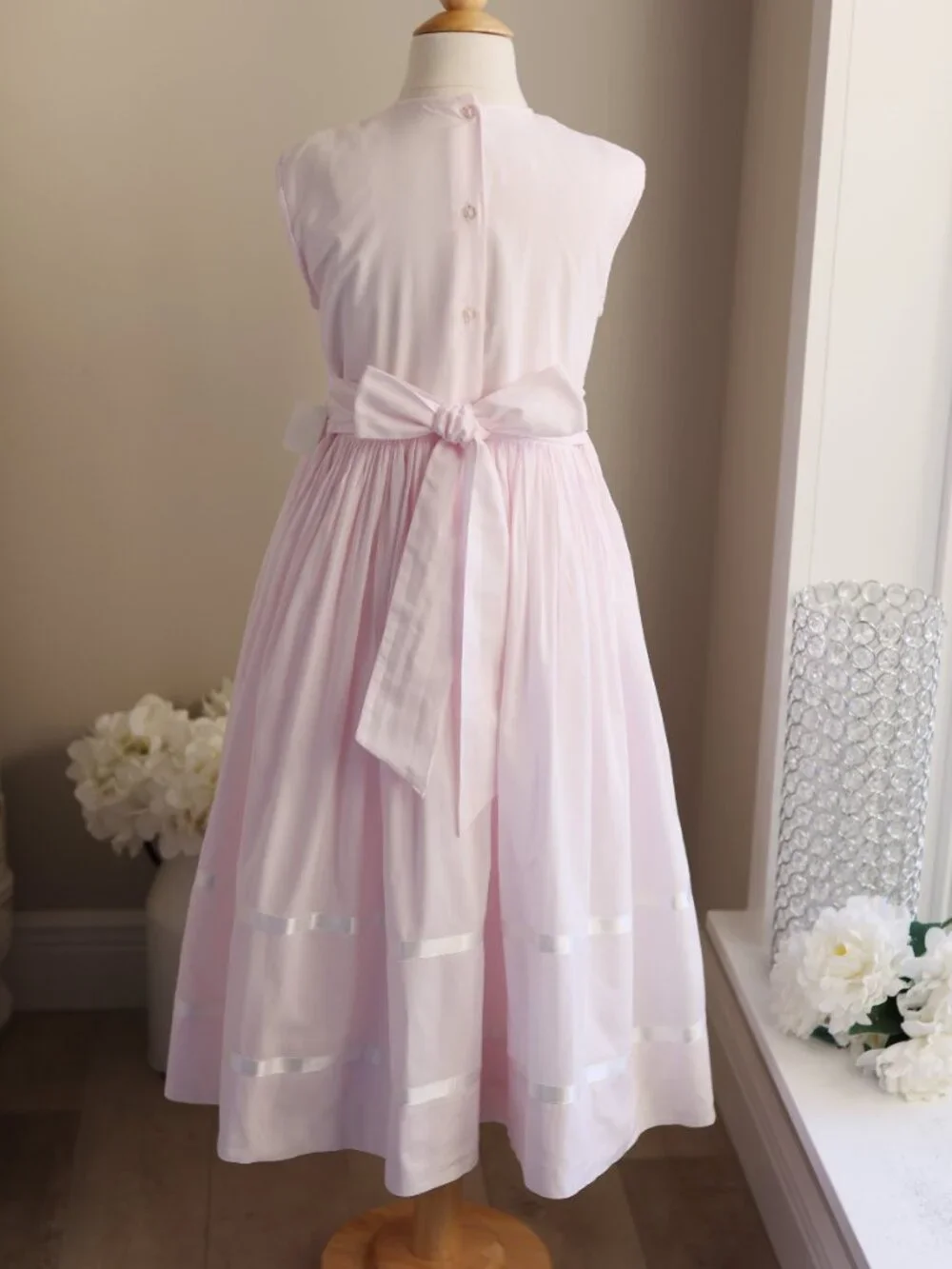 Strasburg Pink Smocked Dress Heirloom White Ribbon Size 8 Spring Summer Portrait